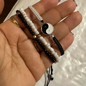 Yin Yang Black and White Beaded Bracelet Set